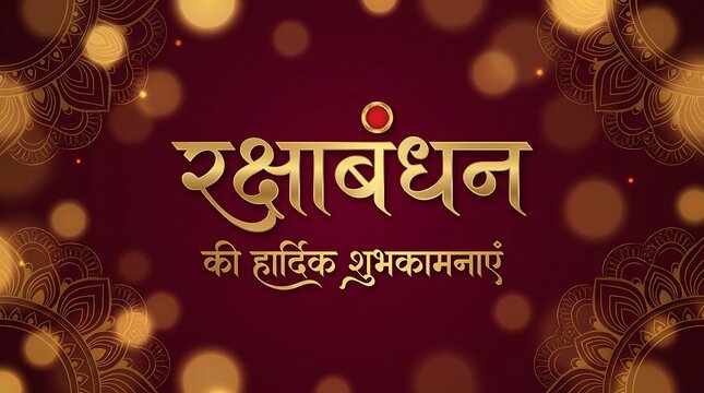Raksha bandhan celebration greeting card with hindi script text and bokeh lights greeting celebration festival background