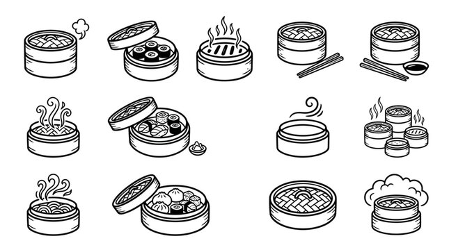 Steaming Dim Sum in Round Baskets.