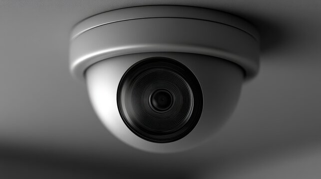 Modern dome security camera mounted on a ceiling
