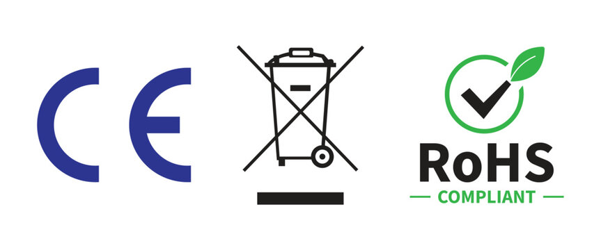 CE Mark, WEEE Bin and RoHS Compliant Certification Symbol Icon Set