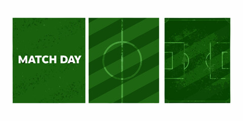 soccer field graphic with realistic texture and match day text football pitch design sports broadcast green color lines center circle goal © Ramendranath