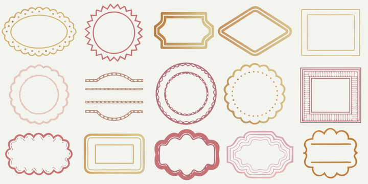 vintage decorative frames in elegant line art style shapes ovals rectangles diamonds scalloped dotted border ornate pattern vector illustration graphic design