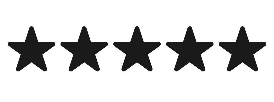 Five star rating icon for review and feedback on transparent background