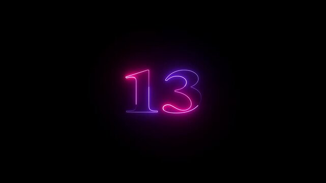 Animated neon number 13. Two-color looping trendy glowing neon numeric number Thirteen. Educational mathematics concept with neon letter