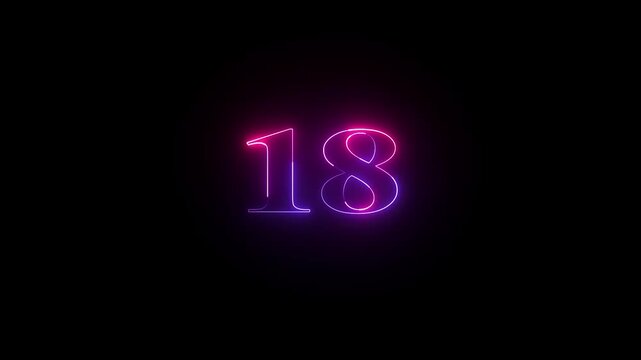 Animated neon number 18. Two-color looping trendy glowing neon numeric number eighteen. Educational mathematics concept with neon letter