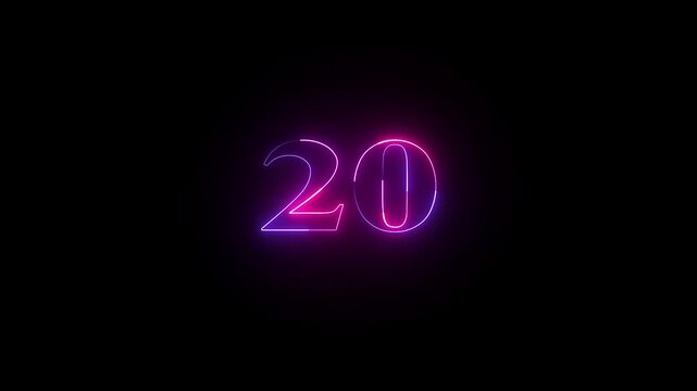 Animated neon number 20. Two-color looping trendy glowing neon numeric number twenty. Educational mathematics concept with neon letter
