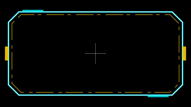 Glowing neon cyan cyberpunk HUD label interface on transparent background