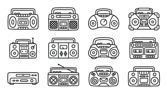 Collection of old school boomboxes.
