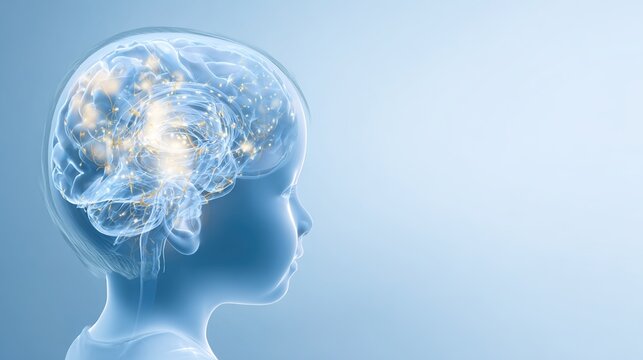 3D Medical Psychology Illustration of Autism Spectrum Disorder Showing Brain Neural Development Differences, Social Communication Impairment and Behavioral Traits Visual Graphic 