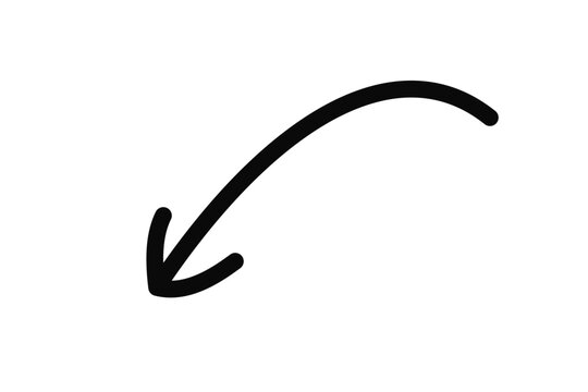 Black curved arrow hand drawn shape pointing down left direction pointer guide