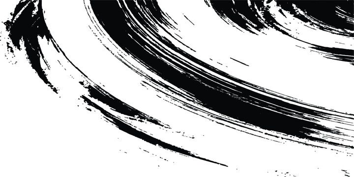 Abstract dynamic black dry brush stroke wave background with rough grunge texture vector illustration.