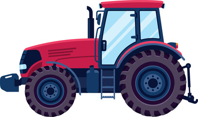 Red modern agricultural farm tractor side view flat vector illustration isolated on a white background © Afroja