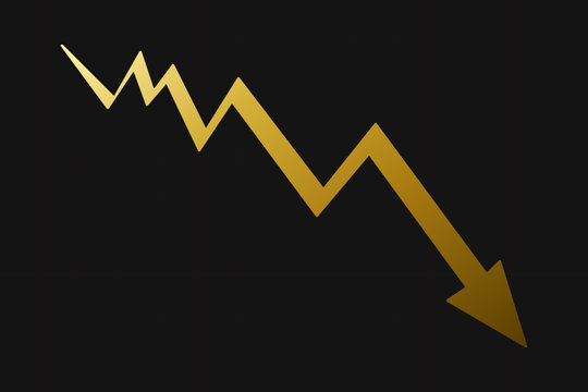 Luxury 3D gold poured lightning bolt downward crash arrow premium finance concept