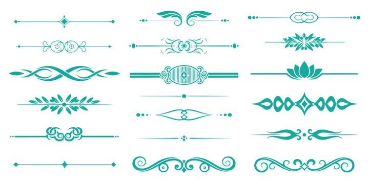Vintage ornamental text dividers and elegant decorative floral borders element collection teal green vector illustration.