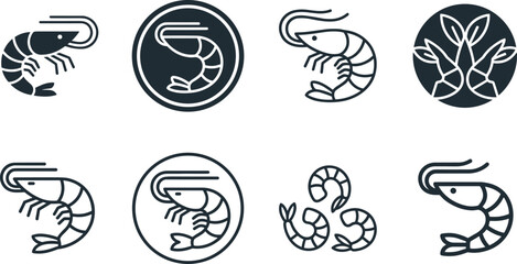 Shrimp and prawn line logo icon vector illustrations set collection isolated on white background © Afroja