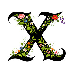 Obraz premium PNG Floral decorative letter X
