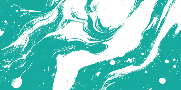 Vibrant teal fluid art marble texture with abstract liquid paint splash and wavy swirls vector illustration.