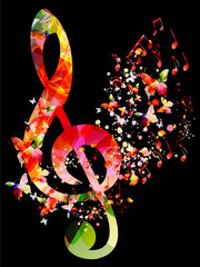 Music background with colorful music notes vector illustration design. Artistic music festival poster, live concert events, party flyer, music notes signs and symbols © abstract