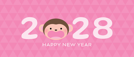 Year of the monkey 2028 funny banner or horizontal card template with stylized numbers. © Alix