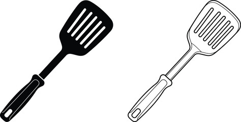 Spatula Kitchen Utensil Set with Slotted Flipper and Ergonomic Handle Designs in Two Variations © Hridoy