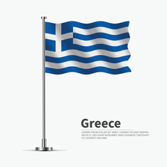 Obraz premium Greece Flag Waving on Flagpole Realistic 3D National Flag Illustration