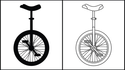 Unicycle Icon with a Minimalist Design in Solid Black and Outlined Vector Illustration Style © Hridoy