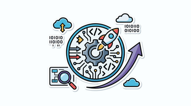 Rocket launch gear code and data flow in a tech innovation concept