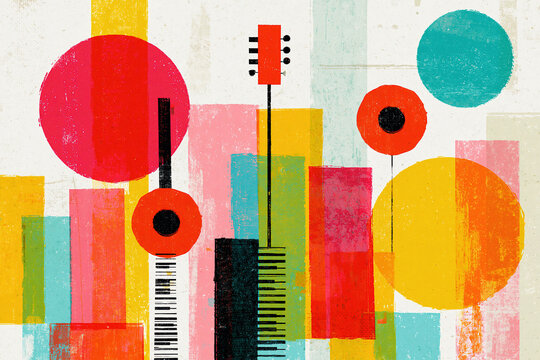 Abstract Geometric Music Art with Guitars and Circles
