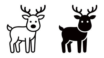 Reindeer Icons: Two stylized reindeer icons, one in black and white and another in silhouette, depict a friendly and recognizable deer. © Hasina