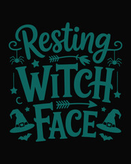 Obraz premium Resting witch face spooky typography design with hats bats and arrows art.