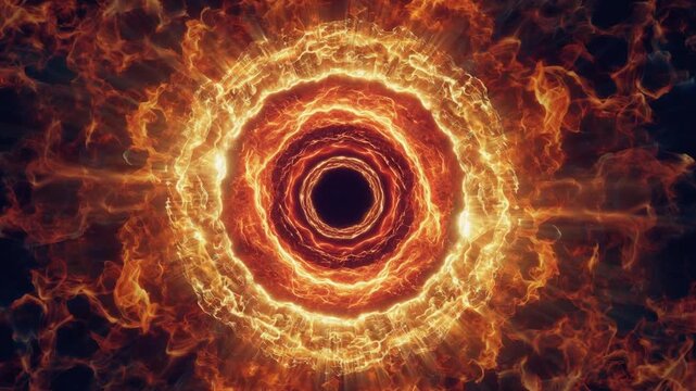Hypnotic fiery portal tunnel with intense swirling flames and energy 激しく渦巻く炎のエネルギーが吸い込まれるようなファイアトンネル背景 フルHD