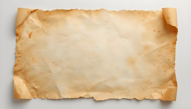 Weathered aged parchment paper sheet with subtle tears and antique texture close up