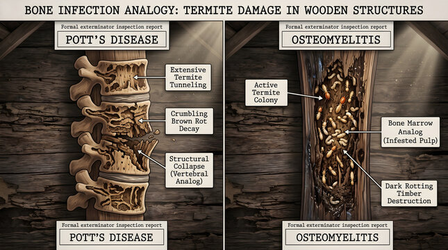 Bone infection analogy termite damage comparison in wooden structures and bone health issues explained