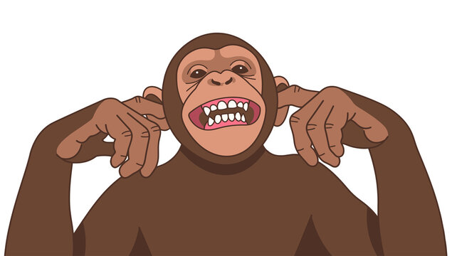 Funny Cartoon Chimpanzee Closing Ears with Fingers Hear No Evil Concept - Animals Illustration Isolated on Transparent Background