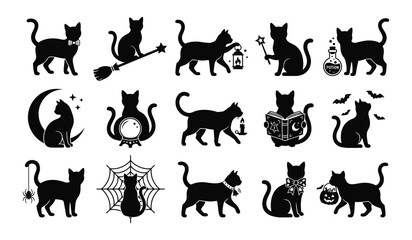 Halloween silhouette cats collection spooky feline decor © Graphicmuseum01