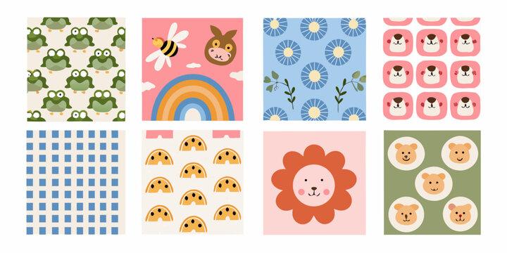 Floral ornament and animal illustrations vector graphics on white background