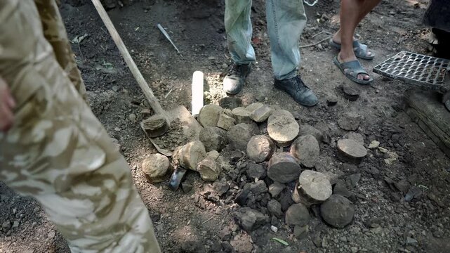 Extracted subsurface soil specimens are prepared for laboratory testing and engineering analysis to evaluate ground conditions before foundation and infrastructure construction in Sumy, Ukraine. 