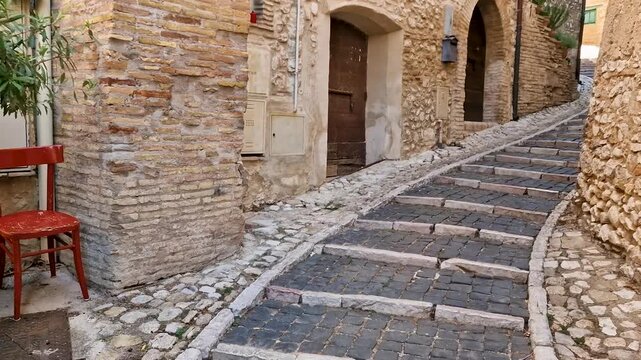 POV Walking Tour Following a Ginger Cat Guide Through Narrow Medieval Alleyways Casperia Italy Authentic Cobblestone Stairs and Ancient Stone Arches Charming Borgo Atmosphere Slow Living Hidden Gem 4K