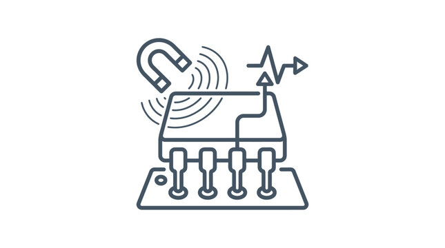 Magnetic Field Sensor Microchip Line Icon