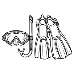 Snorkeling gear including mask, snorkel and flippers on white background © iconpack_io