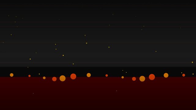 Retro 16-bit digital background with glowing orange particles and horizontal dark stripes