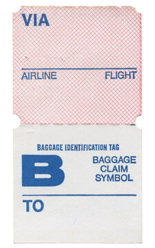 Vintage 1950s Airline Baggage Claim Tag - Authentic Aged Ephemera Ticket Blank Travel Asset - Isolated on White