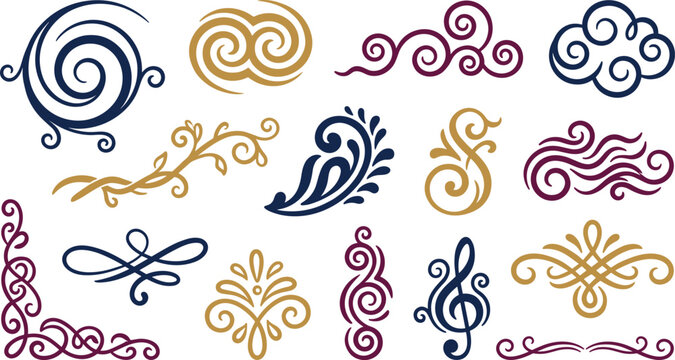 Ornamental Flourish Icon Vector Illustration Featuring Swirl, Curl, Leaf, Cloud, Wave, Abstract Decorative Motif