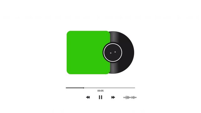 Audio player interface animation with vinyl record and green screen cover. Perfect for podcast visuals, music app mockups, album cover and multimedia presentations. 4K video