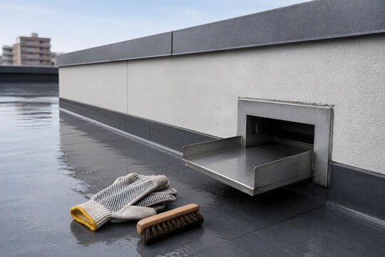 Cleaned Rooftop Scupper Drain After Maintenance
