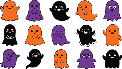 Fototapeta premium Kawaii ghost collection diverse halloween spooky characters vector set