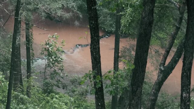 Erosion during a rainstorm on a mountain creek