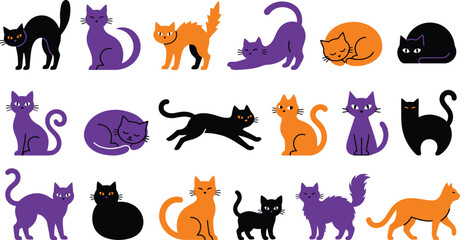Obraz premium Halloween cat collection diverse poses and colors for seasonal designs