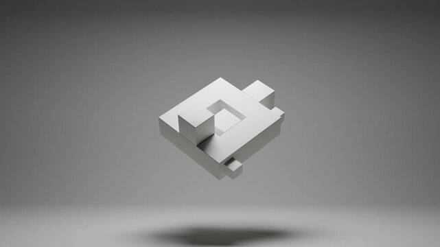 Abstract architectural scene with white cubes on white background, modern minimalist 3D animation, subtle shadows, soft directional light, seamless motion design for creative projects