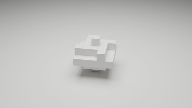 Abstract monochrome animation featuring white cubes in clean white environment, realistic 3D render with soft light and gentle shadows, seamless minimalist geometric background